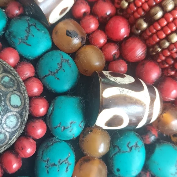 👑♥️Vintage TIBETAN COLLAR NECKLACE  Silver corals AMBER TURQUOISE - Picture 4 of 5